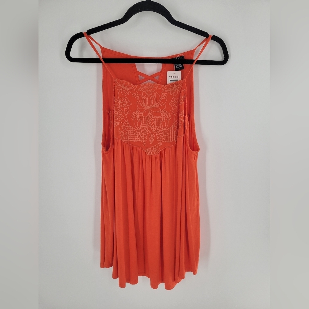 Torrid Size 1Orange Crisscross Back Embroidered Tank Top Women's Plus XL new